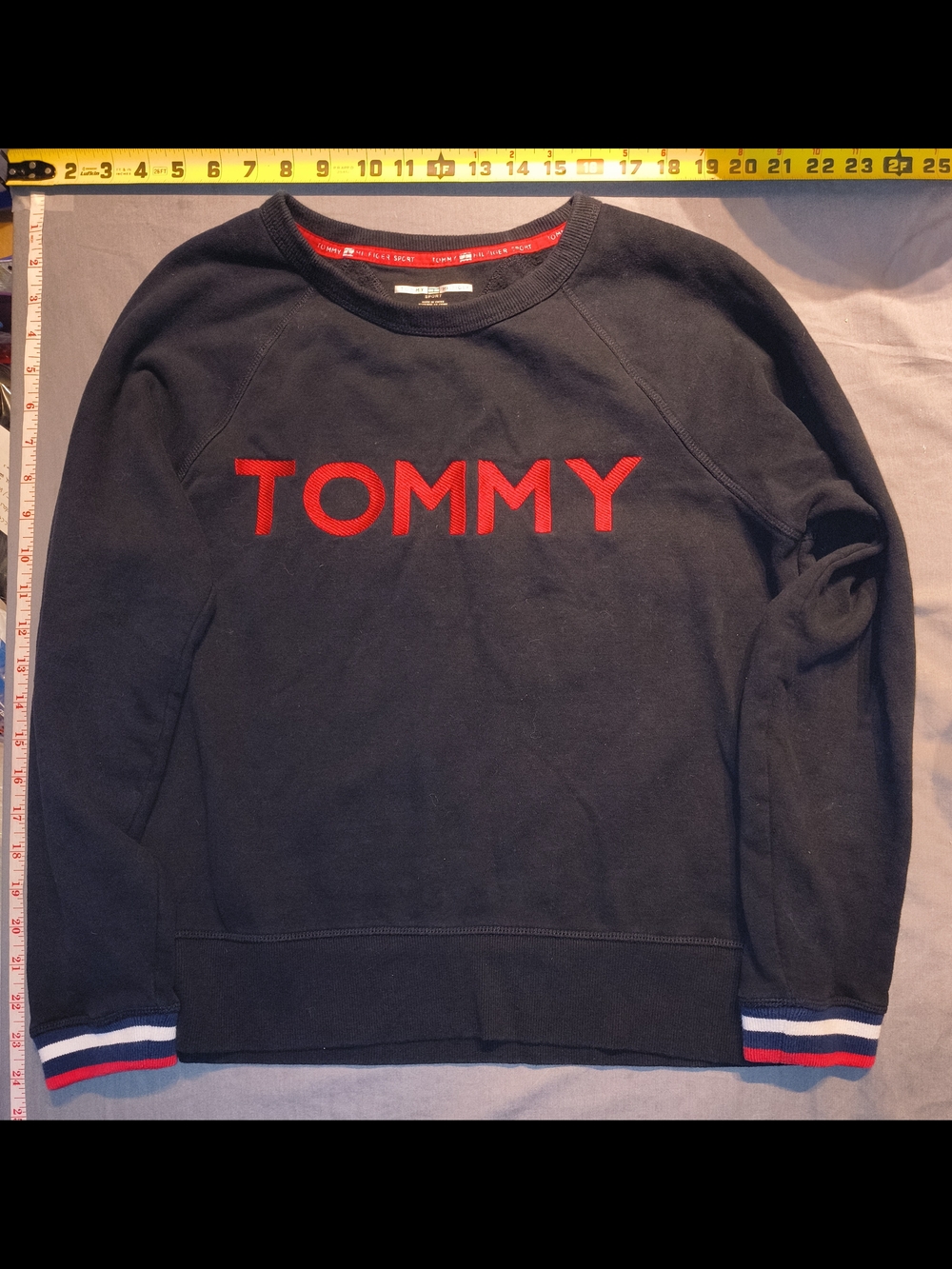 Tommy Hilfiger Black Crewneck Sweatshirt with Red Embroidered Logo